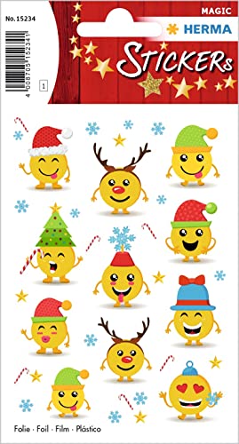 HERMA 15234 Aufkleber Smiley klein, 11 Stück, Belohnung Sticker mit lustigen Emoji Gesicht Motiv, Kinder Etiketten für Weihnachten Nikolaus Winter Scrapbooking Geburtstag Dekoration Briefe DIY Basteln von HERMA