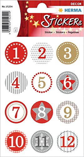 HERMA 15254 Aufkleber Zahlen 1-24 Glitzer rund, 24 Stück, Ø 2 cm, Weihnachten Sticker mit Sterne Schneeflocken Motiv, Nummer Ziffer Klebezahlen Etiketten für Weihnachtsdeko Adventskalender DIY Basteln HERMA 15254 Aufkleber Zahlen 1-24 Glitzer rund, 24 Stück, Ø 2 cm, Weihnachten Sticker mit Sterne Schneeflocken Motiv, Nummer Ziffer Klebezahlen Etiketten für Weihnachtsdeko Adventskalender DIY Basteln von HERMA