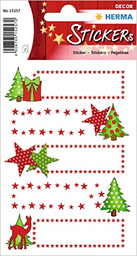 HERMA 15257 Aufkleber Weihnachtsgeschenk zum Beschriften Glitzer, 10 Stück, Weihnachten Sticker mit Weihnachtsbaum Sterne Motiv, Kinder Etiketten für Weihnachtsdeko Geschenke Adventskalender Winter von HERMA