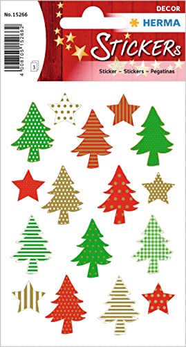 HERMA 15266 Aufkleber Tannenbaum, 48 Stück, Weihnachten Sticker mit Sterne Weihnachtsbaum Motiv, Kinder Etiketten für Weihnachtsdeko Geschenke Adventskalender Winter Dekoration Briefe DIY Basteln von HERMA