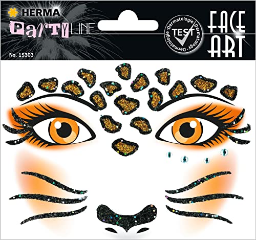 HERMA 15303 Face Art Sticker Leopard, dermatologisch getestet, ablösbare Glitzer Gesicht Aufkleber, temporäre Tattoos für Karneval Fasching Halloween Festival Kinder Geburtstag, orange HERMA 15303 Face Art Sticker Leopard, dermatologisch getestet, ablösbare Glitzer Gesicht Aufkleber, temporäre Tattoos für Karneval Fasching Halloween Festival Kinder Geburtstag, orange von HERMA