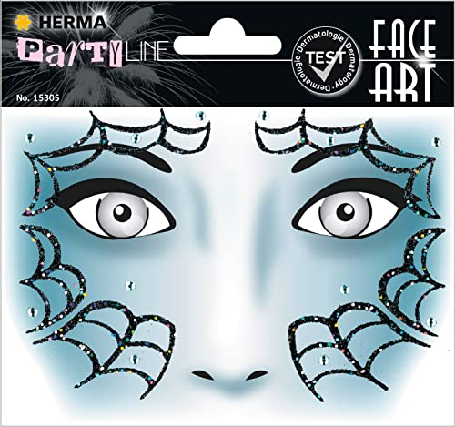 HERMA 15305 Face Art Sticker Spinnennetz, dermatologisch getestet, ablösbare Glitzer Gesicht Aufkleber, temporäre Tattoos für Karneval Fasching Halloween Festival Kinder Geburtstag, blau von HERMA