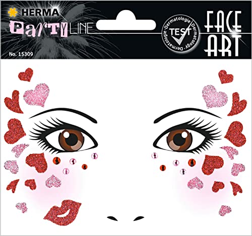 HERMA 15309 Face Art Sticker Herzen, dermatologisch getestet, ablösbare Glitzer Gesicht Aufkleber, temporäre Tattoos für Karneval Fasching Halloween Festival Kinder Geburtstag, rot rosa pink HERMA 15309 Face Art Sticker Herzen, dermatologisch getestet, ablösbare Glitzer Gesicht Aufkleber, temporäre Tattoos für Karneval Fasching Halloween Festival Kinder Geburtstag, rot rosa pink von HERMA