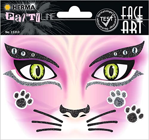 HERMA 15310 Face Art Sticker Katze, dermatologisch getestet, ablösbare Glitzer Gesicht Aufkleber, temporäre Tattoos für Karneval Fasching Halloween Festival Kinder Geburtstag, pink rosa HERMA 15310 Face Art Sticker Katze, dermatologisch getestet, ablösbare Glitzer Gesicht Aufkleber, temporäre Tattoos für Karneval Fasching Halloween Festival Kinder Geburtstag, pink rosa von HERMA