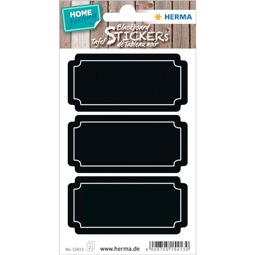 HERMA 15413 Tafelaufkleber zum Beschriften Schild rechteckig, 6 Stück, Tafeletiketten selbstklebend für Gläser, Tafelfolie zur Dekoration, Tafel Aufkleber für Küche Gewürzgläser Marmeladen Flaschen von HERMA