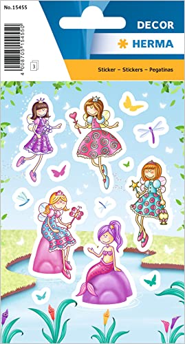 HERMA 15455 Aufkleber Feen Prinzessin klein groß, 27 Stück, Mädchen Sticker mit Meerjungfrau Elfen Motiv, Kinder Etiketten für Fotoalbum Tagebuch Poesiealbum Scrapbooking Geburtstag Deko Briefe DIY von HERMA