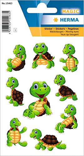 HERMA 15463 Aufkleber Schildkröte klein groß, 9 Stück, Wackelaugen Tiere Sticker mit lustigen Turtles Schildkröten Motiv, Kinder Etiketten für Fotoalbum Tagebuch Scrapbooking Geburtstag Briefe Basteln von HERMA