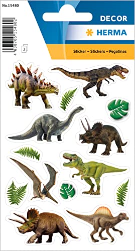 HERMA 15480 Aufkleber Dinosaurier klein groß, 42 Stück, Tiere Sticker mit Dino Saurier Motiv, Kinder Etiketten für Fotoalbum Tagebuch Poesiealbum Scrapbooking Geburtstag Dekoration Briefe DIY Basteln von HERMA