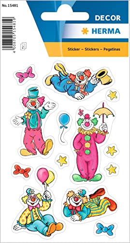 HERMA 15481 Aufkleber Clowns Glitzer klein groß, 26 Stück, Zirkus Sticker mit Luftballons Sterne Circus Motiv, Kinder Etiketten für Fotoalbum Tagebuch Scrapbooking Geburtstag Einladung Deko Briefe DIY von HERMA