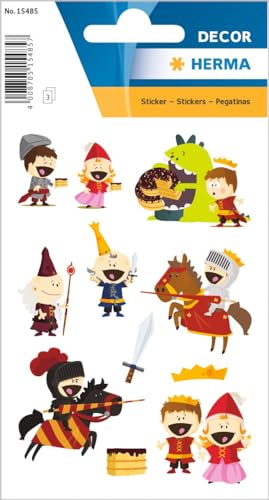 HERMA 15485 Aufkleber Ritter klein groß, 30 Stück, Märchen Sticker mit Zauberer König Prinzessin Prinz Monster Motiv, Kinder Etiketten für Fotoalbum Tagebuch Poesiealbum Scrapbooking Deko DIY Basteln von HERMA