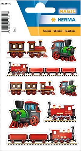 HERMA 15492 Aufkleber Züge klein groß, 8 Stück, Fahrzeuge Sticker mit Eisenbahn Lokomotive Motiv, Kinder Etiketten für Fotoalbum Tagebuch Poesiealbum Scrapbooking Geburtstag Deko Briefe DIY Basteln von HERMA