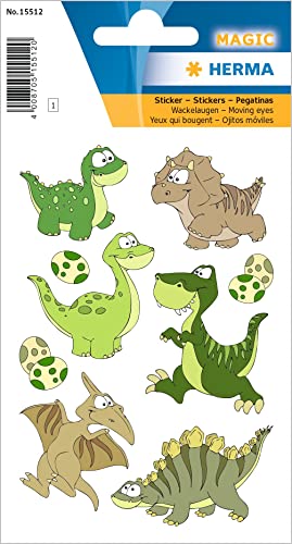 HERMA 15512 Aufkleber Dinosaurier klein groß, 9 Stück, Wackelaugen Tiere Sticker mit süßen Dino Saurier Motiv, Kinder Etiketten für Fotoalbum Tagebuch Poesiealbum Scrapbooking Geburtstag Deko Basteln von HERMA