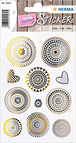 HERMA 15562 Aufkleber Mandala Gold Silber klein groß, 11 Stück, Herz Sticker mit runden Motiv, Kinder Etiketten für Fotoalbum Tagebuch Poesiealbum Scrapbooking Geburtstag Dekoration Briefe DIY Basteln von HERMA