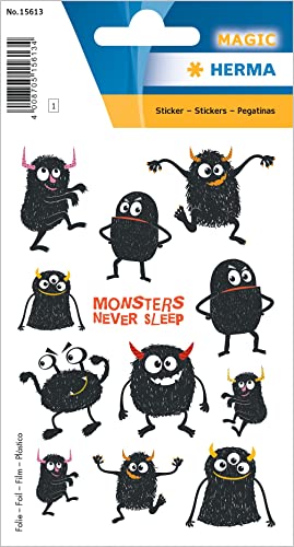 HERMA 15613 Aufkleber Monster klein, 12 Stück, Ungeheuer Sticker mit lustigen Monster Gesichter Motiv, Kinder Etiketten für Fotoalbum Tagebuch Poesiealbum Scrapbooking Dekoration Briefe DIY Basteln von HERMA