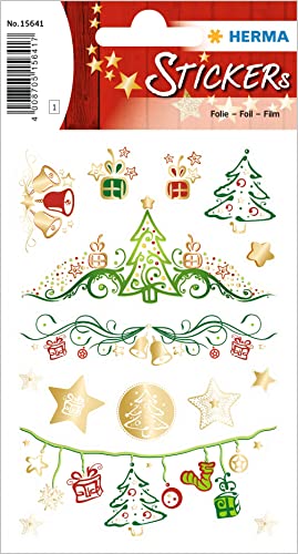 HERMA 15641 Aufkleber Weihnachtsmotive Gold, 15 Stück, Weihnachten Sticker mit Weihnachtskugel Sterne Motiv, Kinder Etiketten für Weihnachtsdeko Geschenke Adventskalender Dekoration Briefe DIY Basteln von HERMA