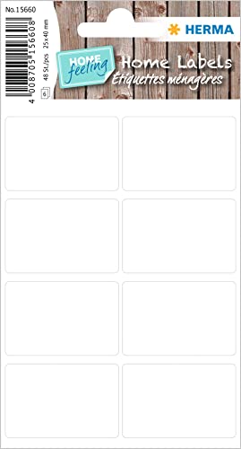 HERMA 15660 Vielzweck-Etiketten, 48 Stück, 25 x 40 mm, 8 pro Bogen, selbstklebend, Haushaltsetiketten zum Beschriften, matt, blanko Papier Klebeetiketten Aufkleber, weiß von HERMA