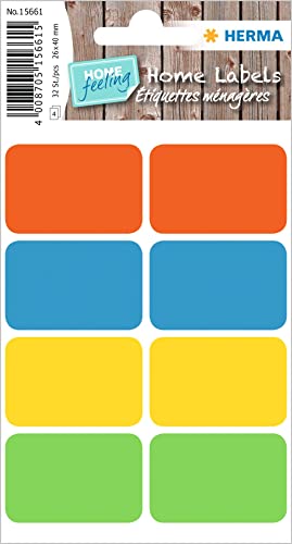 HERMA 15661 Vielzweck-Etiketten, 32 Stück, 26 x 40 mm, 8 pro Bogen, selbstklebend, Haushaltsetiketten zum Beschriften, matt, blanko Papier Klebeetiketten Aufkleber, bunt von HERMA