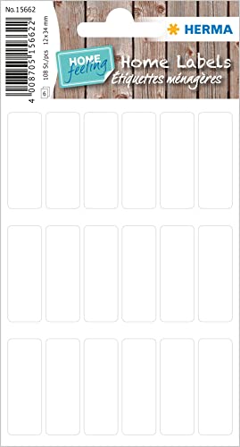 HERMA 15662 Vielzweck-Etiketten, 108 Stück, 12 x 34 mm, 18 pro Bogen, selbstklebend, Haushaltsetiketten zum Beschriften, matt, blanko Papier Klebeetiketten Aufkleber, weiß von HERMA