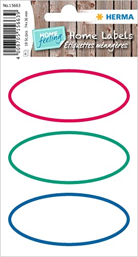 HERMA 15663 Buchetiketten zum Beschriften neutral ovaler Rand, 18 Stück, 74 x 36 mm, selbstklebend, Buchaufkleber für Schule Kinder Mädchen Jungen, blanko Heftetiketten Aufkleber, weiß rot grün blau von HERMA