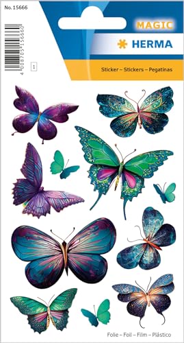 HERMA 15666 Aufkleber Schmetterlinge Glitzer klein groß, 11 Stück, Schmetterling Sticker in blau lila grün, Butterfly Etiketten für Fotoalbum Tagebuch Poesiealbum Scrapbooking Dekoration Briefe DIY HERMA 15666 Aufkleber Schmetterlinge Glitzer klein groß, 11 Stück, Schmetterling Sticker in blau lila grün, Butterfly Etiketten für Fotoalbum Tagebuch Poesiealbum Scrapbooking Dekoration Briefe DIY von HERMA