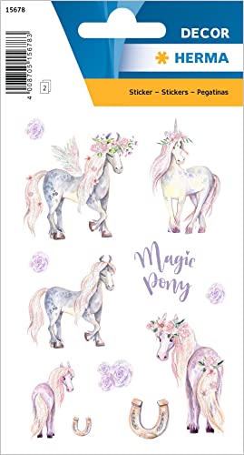 HERMA 15678 Sticker für Kinder, Magic Pony (24 Aufkleber, Papier, glitzernd) selbstklebend, permanent haftende Motiv Etiketten für Mädchen und Jungen, bunt von HERMA