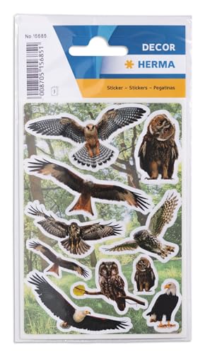 HERMA 15685 Aufkleber Vögel klein groß, 30 Stück, Tiere Sticker mit Eule Adler Mäusebussard Weißkopfseeadler Motiv, Kinder Etiketten für Fotoalbum Tagebuch Scrapbooking Dekoration Briefe DIY Basteln von HERMA