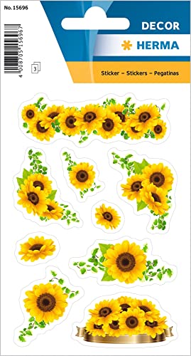 HERMA 15696 Aufkleber Sonnenblumen klein groß, 27 Stück, Blumen Sticker mit Pflanzen Motiv, Kinder Etiketten für Fotoalbum Tagebuch Poesiealbum Scrapbooking Geburtstag Dekoration Briefe DIY Basteln von HERMA