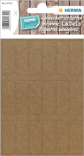 HERMA 15752 Vielzweck-Etiketten, 4 Blatt, 12 x 34 mm, 18 Stück pro Bogen, 72 Aufkleber, selbstklebend, Haushaltsetiketten zum Beschriften, matt, blanko Klebeetiketten aus Silphie-Papier, natur-braun von HERMA