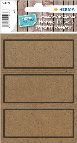 HERMA 15754 Vielzweck-Etiketten, 4 Blatt, 82 x 36 mm, 3 Stück pro Bogen, 12 Aufkleber, selbstklebend, Haushaltsetiketten zum Beschriften, matt, blanko Klebeetiketten aus Silphie-Papier, natur-braun von HERMA