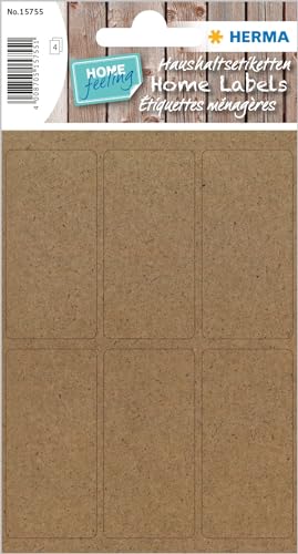 HERMA 15755 Vielzweck-Etiketten, 4 Blatt, 26 x 54 mm, 6 Stück pro Bogen, 24 Aufkleber, selbstklebend, Haushaltsetiketten zum Beschriften, matt, blanko Klebeetiketten aus Silphie-Papier, natur-braun von HERMA