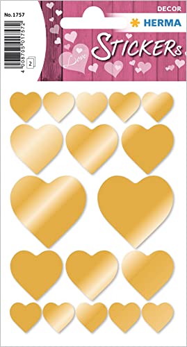 HERMA 1757 Aufkleber Herzen Gold klein groß, 36 Stück, Herz Sticker, selbstklebend, Etiketten in Herzform für Valentinstag Liebe Hochzeit Geburtstag Scrapbooking Dekoration Geschenk Briefe DIY Basteln von HERMA