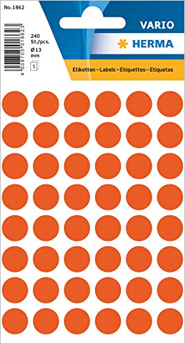 HERMA 1862 Punktaufkleber Klebepunkte rot, 240 Stück, Ø 13 mm, 48 pro Bogen, selbstklebend, Markierungspunkte für Kalender Planer Basteln, matt, blanko Papier Farbpunkte Etiketten Aufkleber von HERMA