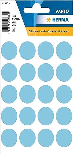 HERMA 1873 Punktaufkleber Klebepunkte hellblau, 100 Stück, Ø 19 mm, 20 pro Bogen, selbstklebend, Markierungspunkte für Kalender Planer Basteln, matt, blanko Papier Farbpunkte Etiketten Aufkleber von HERMA
