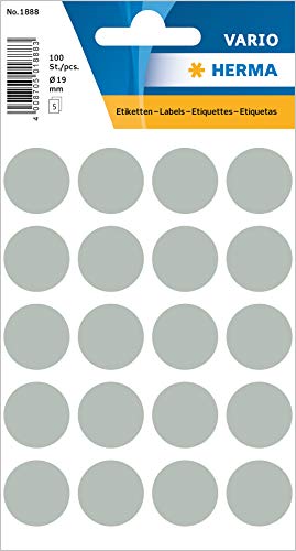 HERMA 1888 Punktaufkleber Klebepunkte grau, 100 Stück, Ø 19 mm, 20 pro Bogen, selbstklebend, Markierungspunkte für Kalender Planer Basteln, matt, blanko Papier Farbpunkte Etiketten Aufkleber von HERMA