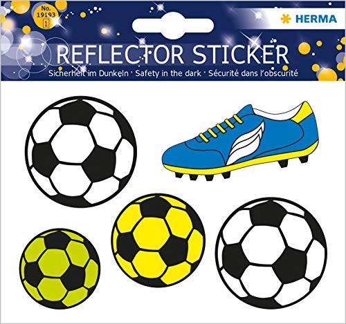 HERMA 19193 Reflektor Aufkleber Fußball, 5 Stück, selbstklebende Kinder Reflektor Sticker für Fahrrad Helm Schulranzen Rollator Auto Koffer Kinderzimmer, Motiv Leuchtaufkleber Leuchtsticker Set HERMA 19193 Reflektor Aufkleber Fußball, 5 Stück, selbstklebende Kinder Reflektor Sticker für Fahrrad Helm Schulranzen Rollator Auto Koffer Kinderzimmer, Motiv Leuchtaufkleber Leuchtsticker Set von HERMA