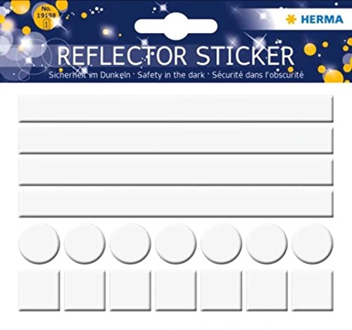 HERMA 19198 Reflektor Aufkleber neutral weiß rund rechteckig quadrat, 18 Stück, selbstklebend Kinder Reflektor Sticker für Fahrrad Helm Schulranzen Rollator Koffer, Leuchtaufkleber Leuchtsticker Set HERMA 19198 Reflektor Aufkleber neutral weiß rund rechteckig quadrat, 18 Stück, selbstklebend Kinder Reflektor Sticker für Fahrrad Helm Schulranzen Rollator Koffer, Leuchtaufkleber Leuchtsticker Set von HERMA