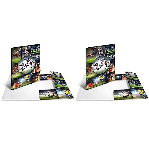 HERMA 19298 Sammelmappe A4 Sport Fussball, Kinder Eckspanner-Mappe aus Pappe mit Innendruck und Gummizug, stabile Einschlagmappe aus Karton für Jungen und Mädchen (Packung mit 2) von HERMA