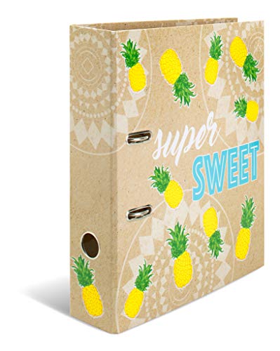 HERMA 19392 Ordner A4 Tropical Sweet Ananas, 7 cm breit, Motiv Aktenordner aus Pappe mit Innendruck für Schule und Büro, stabiler Kinder Ringordner aus Karton für Jungen und Mädchen von HERMA