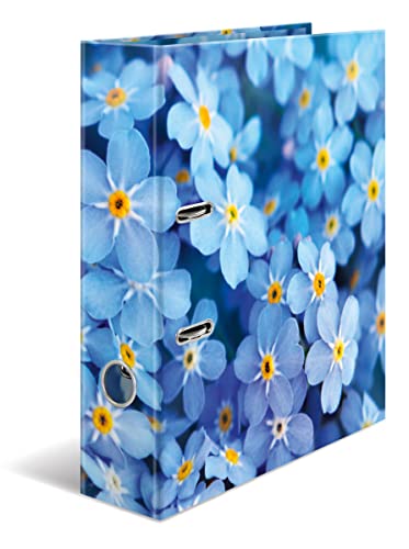 HERMA 19557 Ordner A4 Blumen Blue Flowers, 7 cm breit, stabiler Karton, farbiger Außen- und Innendruck im hochwertigen Design, Ringordner, Aktenordner, Büroordner, Motiv-Ordner von HERMA