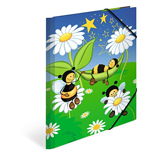 HERMA Sammelmappe A4 Bienen, Eckspanner-Mappe aus Pappe mit Kindergarten Motiv, Gummizug, Innenklappen und Innendruck für Jungen, Mädchen und Kinder von HERMA