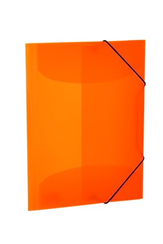 HERMA 19656 Sammelmappen A4 Transluzent Neon Orange, 3 Stück, Kinder Eckspanner-Mappen aus Kunststoff mit Innenklappen & Gummizug, stabiles Einschlagmappen Set aus Plastik für Jungen & Mädchen von HERMA