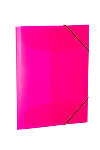 HERMA 19657 Sammelmappe A4 Transluzent Neon Pink Rosa, Kinder Eckspanner-Mappe aus Kunststoff mit Innenklappen & Gummizug, stabile Einschlagmappe aus Plastik für Jungen & Mädchen von HERMA