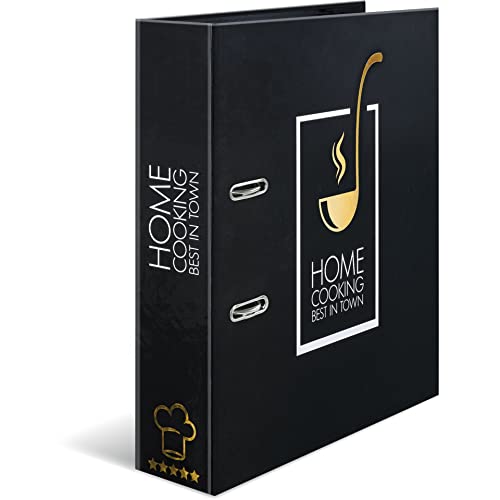 HERMA Rezeptordner A4 zum Selberschreiben Schwarz Gold, 7 cm breit, Motiv Rezeptbuch mit Register zum Abheften, Ringbuch Ordner für Kochrezepte mit glänzender Veredelung und Innendruck für die Küche HERMA Rezeptordner A4 zum Selberschreiben Schwarz Gold, 7 cm breit, Motiv Rezeptbuch mit Register zum Abheften, Ringbuch Ordner für Kochrezepte mit glänzender Veredelung und Innendruck für die Küche von HERMA