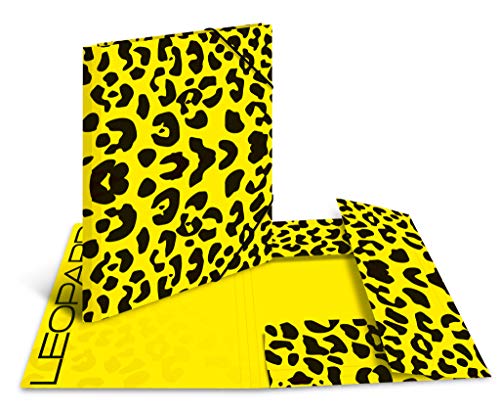 HERMA 19689 Sammelmappe A4 Animal Print Leopard, Kinder Eckspanner-Mappe aus Pappe mit Innendruck & Gummizug, stabile Einschlagmappe aus Karton für Jungen & Mädchen von HERMA