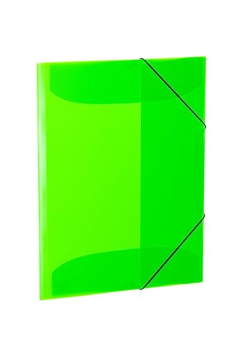 HERMA 19699 Sammelmappen A3 Transluzent Neon Grün, 3 Stück, Kinder Eckspanner-Mappen aus Kunststoff mit Innenklappen & Gummizug, stabiles Einschlagmappen Set aus Plastik für Jungen & Mädchen von HERMA