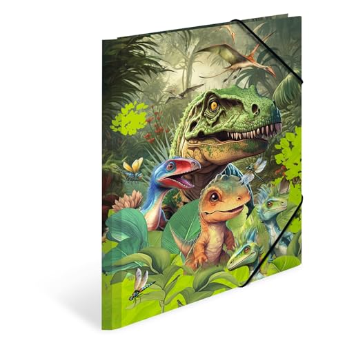 HERMA Sammelmappe A4 Dinosaurier, Kinder Eckspanner-Mappe aus Pappe mit Tier Dino Motiv, Gummizug, Innenklappen und Innendruck für Jungen und Mädchen HERMA Sammelmappe A4 Dinosaurier, Kinder Eckspanner-Mappe aus Pappe mit Tier Dino Motiv, Gummizug, Innenklappen und Innendruck für Jungen und Mädchen von HERMA