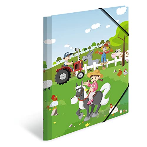 HERMA Sammelmappen A3 Bauernhof Set, 3 Stück, Eckspanner-Mappen aus Pappe mit Kindergarten Motiv, Gummizug, Innenklappen und Innendruck für Jungen, Mädchen und Kinder von HERMA