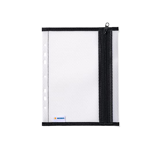 HERMA Dokumententasche A5 zum Abheften mit Reißverschluss, wasserdichte Reißverschlusstasche, verschließbare und gelochte Dokumentenmappe aus Kunstoff mit Zipper, halb-transparent, 25,5 x 20 cm von HERMA