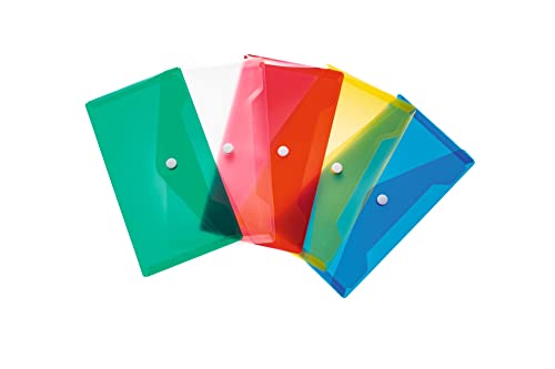 HERMA 20031 Dokumententaschen DIN lang transparent bunt, 5 Stück, kleine Sichttaschen Umschläge mit Druckknopf, Briefumschläge aus Plastik für Schule, Uni, Büro, Reise, weiß, gelb, grün, rot, blau von HERMA