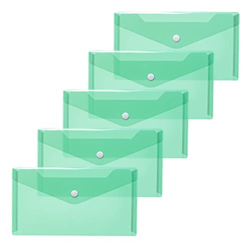 HERMA 20034 Dokumententaschen DIN lang transparent grün, 5 Stück, kleine Sichttaschen Umschläge mit Druckknopf, Briefumschläge aus Plastik für Schule, Uni, Büro, Reise von HERMA